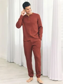 Chelsea Peers Orange Trouser Waffle Long Joggers Lounge Bottoms - Rust^ Pyjamas