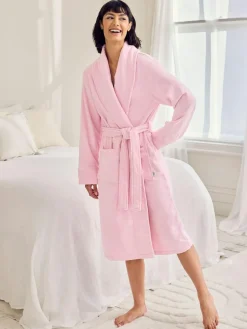 Chelsea Peers Pink Cotton Towelling Embroidered Good Morning Dressing Gown