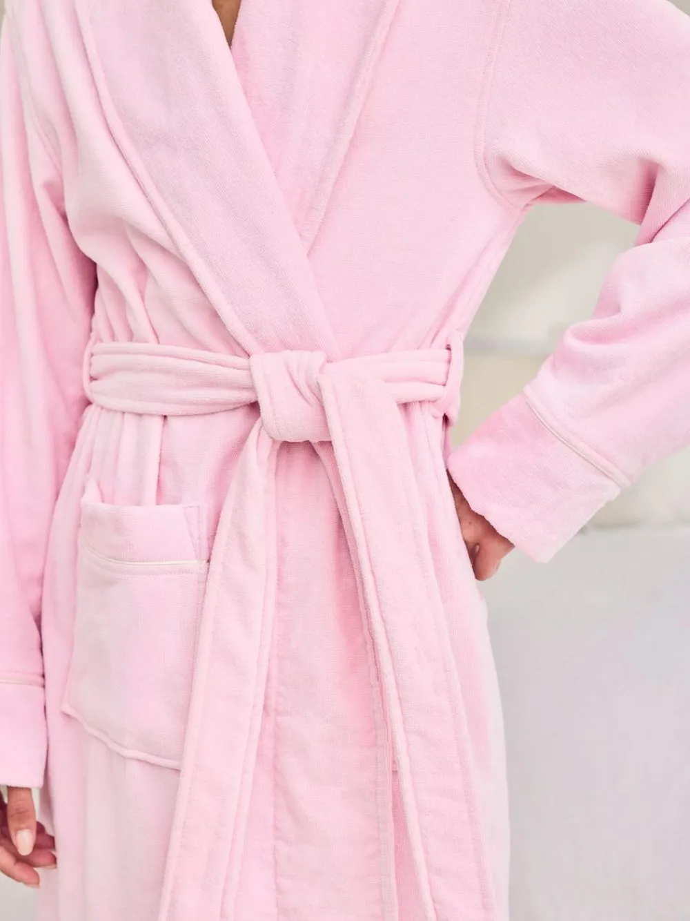 Chelsea Peers Pink Cotton Towelling Embroidered Good Morning Dressing Gown