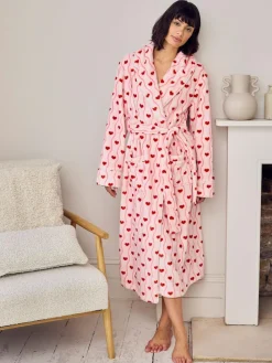 Chelsea Peers Pink Fleece Wavy Stripe Heart Print Long Dressing Gown^Women Bathrobes