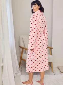 Chelsea Peers Pink Fleece Wavy Stripe Heart Print Long Dressing Gown^Women Bathrobes