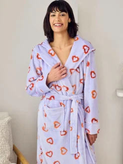 Chelsea Peers Purple Fleece Shrimp Heart Print Dressing Gown^Women Bathrobes
