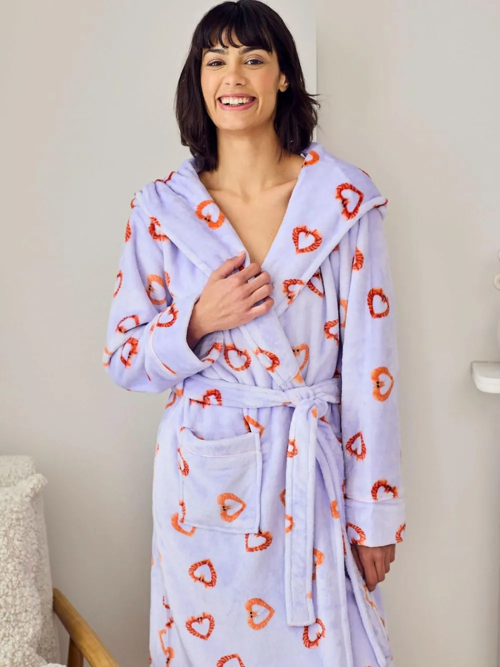 Chelsea Peers Purple Fleece Shrimp Heart Print Dressing Gown^Women Bathrobes
