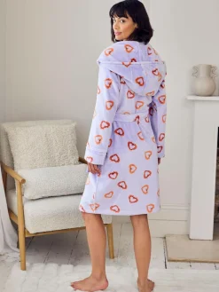 Chelsea Peers Purple Fleece Shrimp Heart Print Dressing Gown^Women Bathrobes