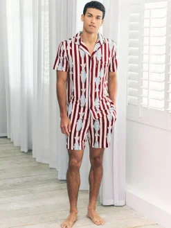 Best Chelsea Peers Red Gone Fishing Stripe Print Short Pyjamas Set