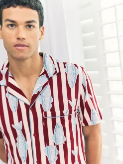 Best Chelsea Peers Red Gone Fishing Stripe Print Short Pyjamas Set