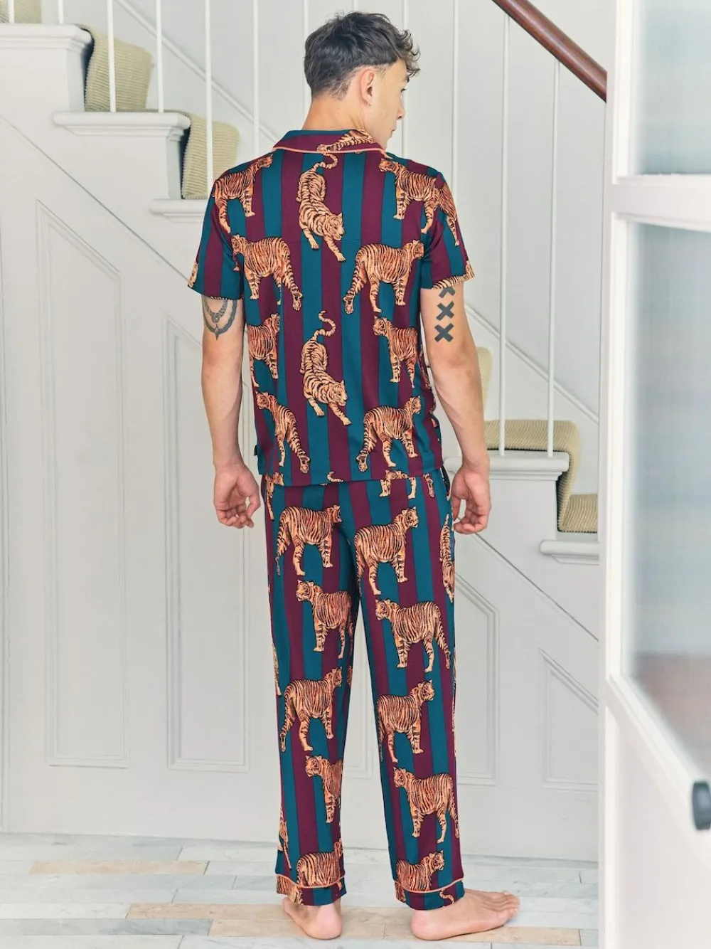 Chelsea Peers Red Tiger Stripe Print Long Pyjamas Set^ Pyjamas