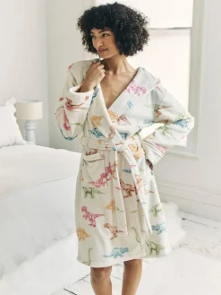 Best Chelsea Peers White Fleece Dinosaur Print Dressing Gown