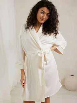 Chelsea Peers White Satin Lace Trim Robe Dressing Gown^Women Bathrobes