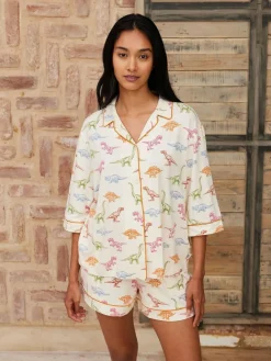 Online Chelsea Peers White Short Pyjamas Dinosaur Print Long Pyjama Set