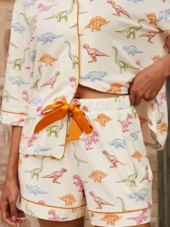 Online Chelsea Peers White Short Pyjamas Dinosaur Print Long Pyjama Set