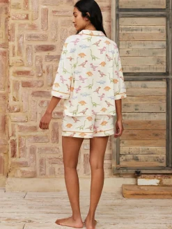 Online Chelsea Peers White Short Pyjamas Dinosaur Print Long Pyjama Set