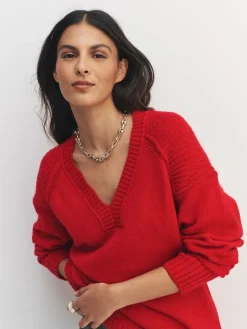 Sale Next Cotton And Wool Blend Longline V-Neck Jumper Cherry Red