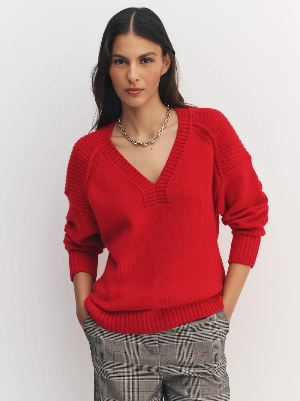 Sale Next Cotton And Wool Blend Longline V-Neck Jumper Cherry Red