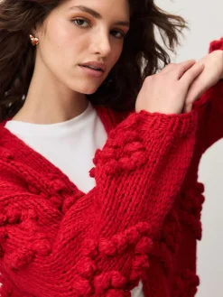 Sale Next Cherry Red Hand Stitch Heart Detail Cardigan