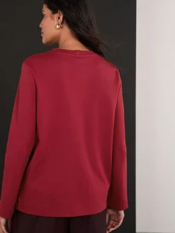 Next Cherry Red Long Sleeve Heavyweight Crew Neck T-Shirt^Women Tops & T-Shirts