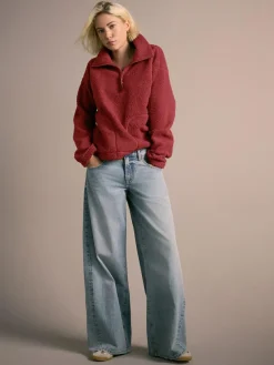 Next Cherry Red Soft Touch Cosy Teddy Borg Quarter Zip Fleece^Women Loungewear