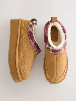 Clearance Next Forever Comfort® Leather Fur Lined Cosy Platform Shoes Chestnut Brown