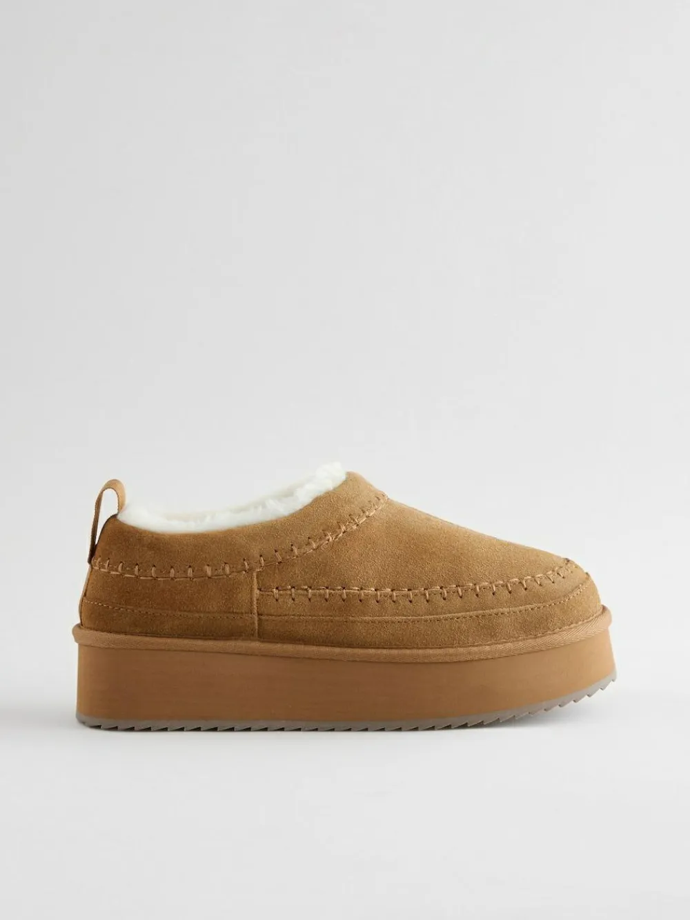 Online Next Chestnut Brown Leather Cosy Borg Lined Slip-On Shoes