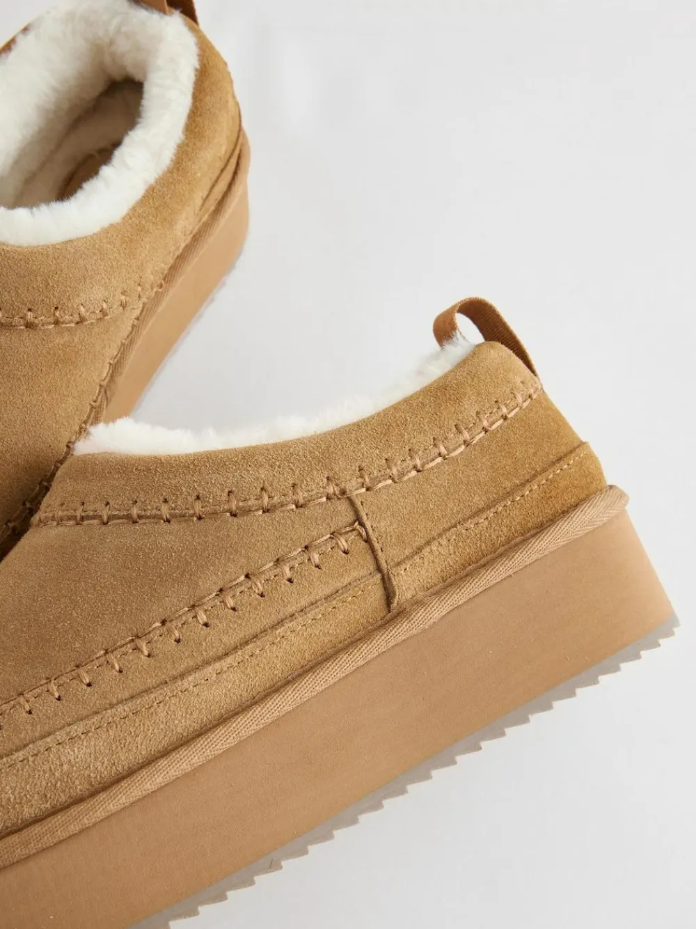 Online Next Chestnut Brown Leather Cosy Borg Lined Slip-On Shoes