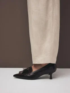 Next Premium Leather With Motionflex Point Toe Tassel Heels Loafers^Women Wide Fit & Extra Wide Fit|Heels