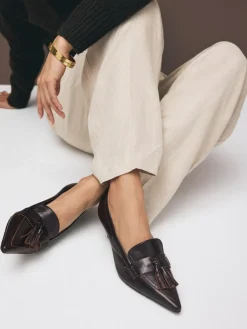 Next Premium Leather With Motionflex Point Toe Tassel Heels Loafers^Women Wide Fit & Extra Wide Fit|Heels