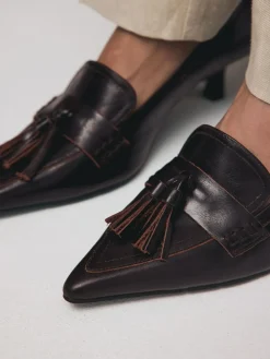 Next Premium Leather With Motionflex Point Toe Tassel Heels Loafers^Women Wide Fit & Extra Wide Fit|Heels