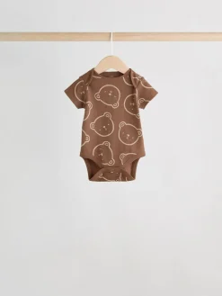 Next Chocolate Brown Baby Short Sleeve Bodysuits 5 Pack^BOY Bodysuits & Vests|Vests