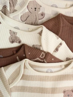 Next Chocolate Brown Baby Short Sleeve Bodysuits 5 Pack^BOY Bodysuits & Vests|Vests