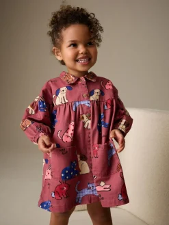 Hot Next Chocolate Brown Character Long Sleeve Cotton Dress (3mths-8yrs)