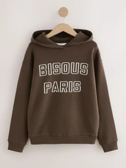 Next Compact Cosy Graphic Long Sleeve Hoodie Chocolate Brown