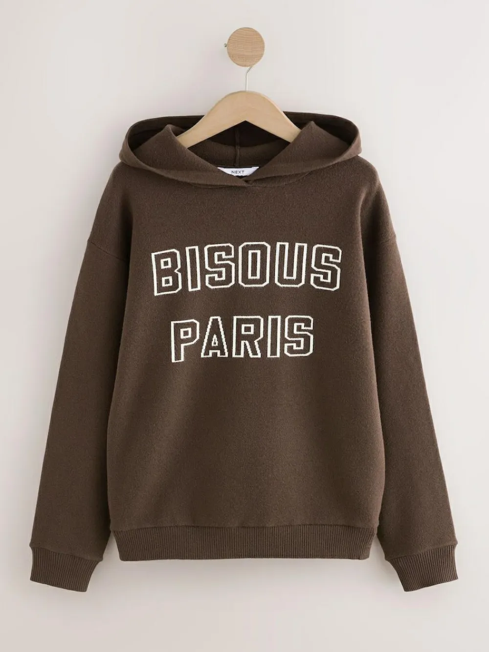 Next Compact Cosy Graphic Long Sleeve Hoodie Chocolate Brown