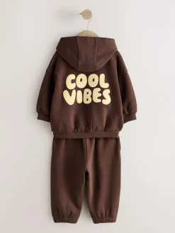 Online Next Cool Vibes Printed Hoodie and Joggers Set (3mths-7yrs) Chocolate Brown
