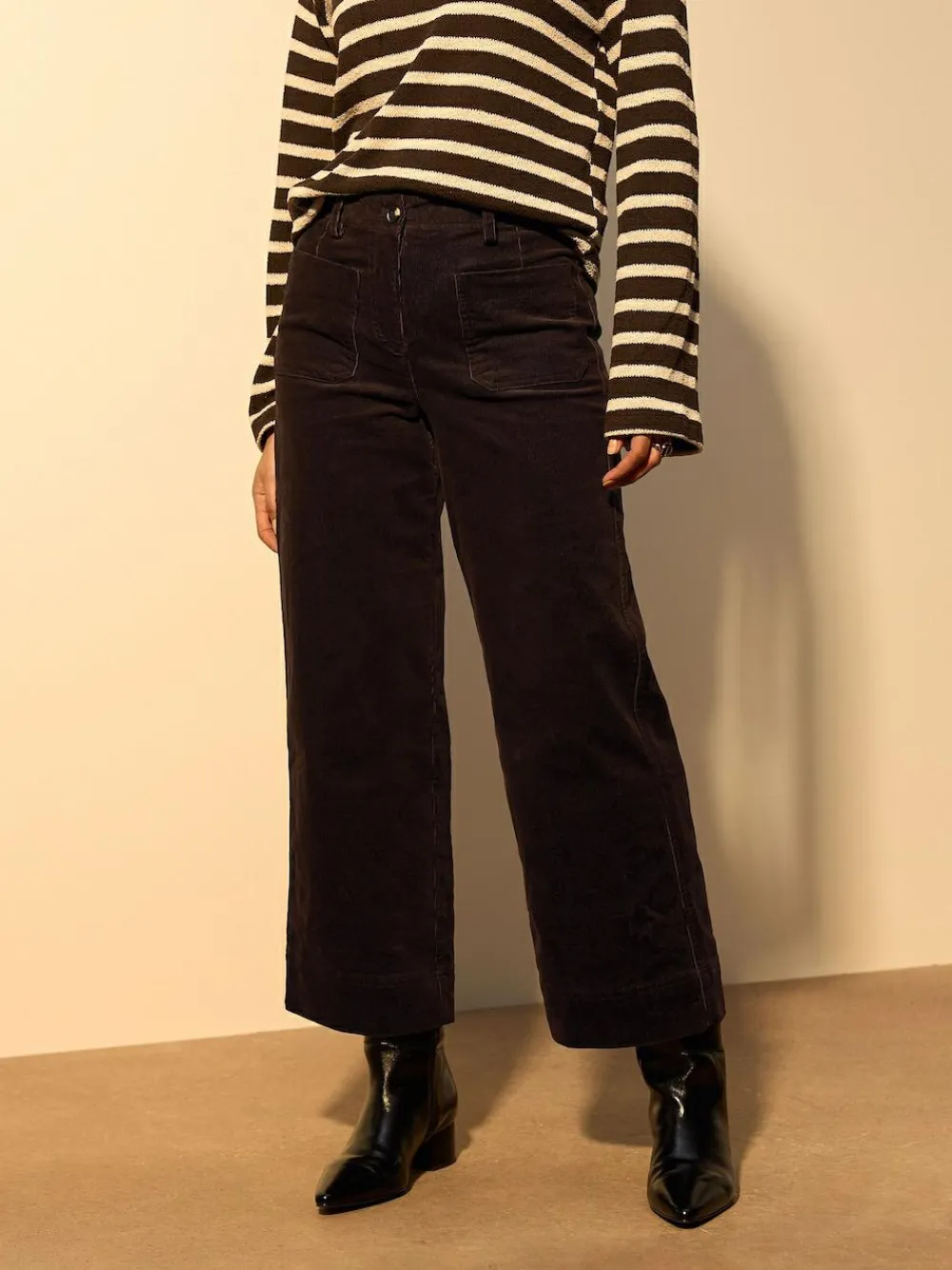 Online Next Cord Wide Leg Cropped Trousers Chocolate Brown