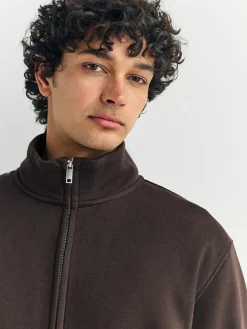 Best Next Cotton Rich Jersey Full Zip Funnel Neck Sweatshirt Chocolate Brown