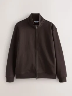 Best Next Cotton Rich Jersey Full Zip Funnel Neck Sweatshirt Chocolate Brown