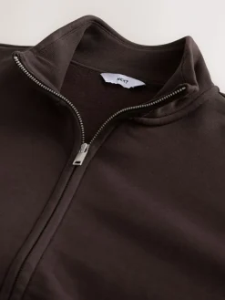 Best Next Cotton Rich Jersey Full Zip Funnel Neck Sweatshirt Chocolate Brown