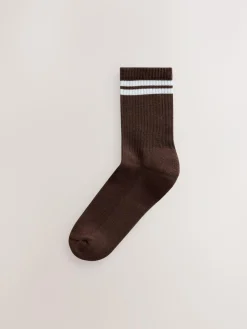 Outlet Next Chocolate Brown Cushion Sole Ribbed Sport Ankle Socks With Arch Support 3 Pack