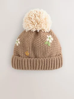 Next Chocolate Brown Embroidered Beanie (1-13yrs)^ Hats & Scratch Mitts|Hats