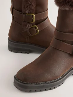 Next Extra Wide Fit Forever Comfort® Double Buckle Faux Fur Lined Ankle Boots^Women Wide Fit & Extra Wide Fit