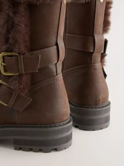 Next Extra Wide Fit Forever Comfort® Double Buckle Faux Fur Lined Ankle Boots^Women Wide Fit & Extra Wide Fit