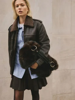 New Next Faux Fur Shoulder Bag Chocolate Brown