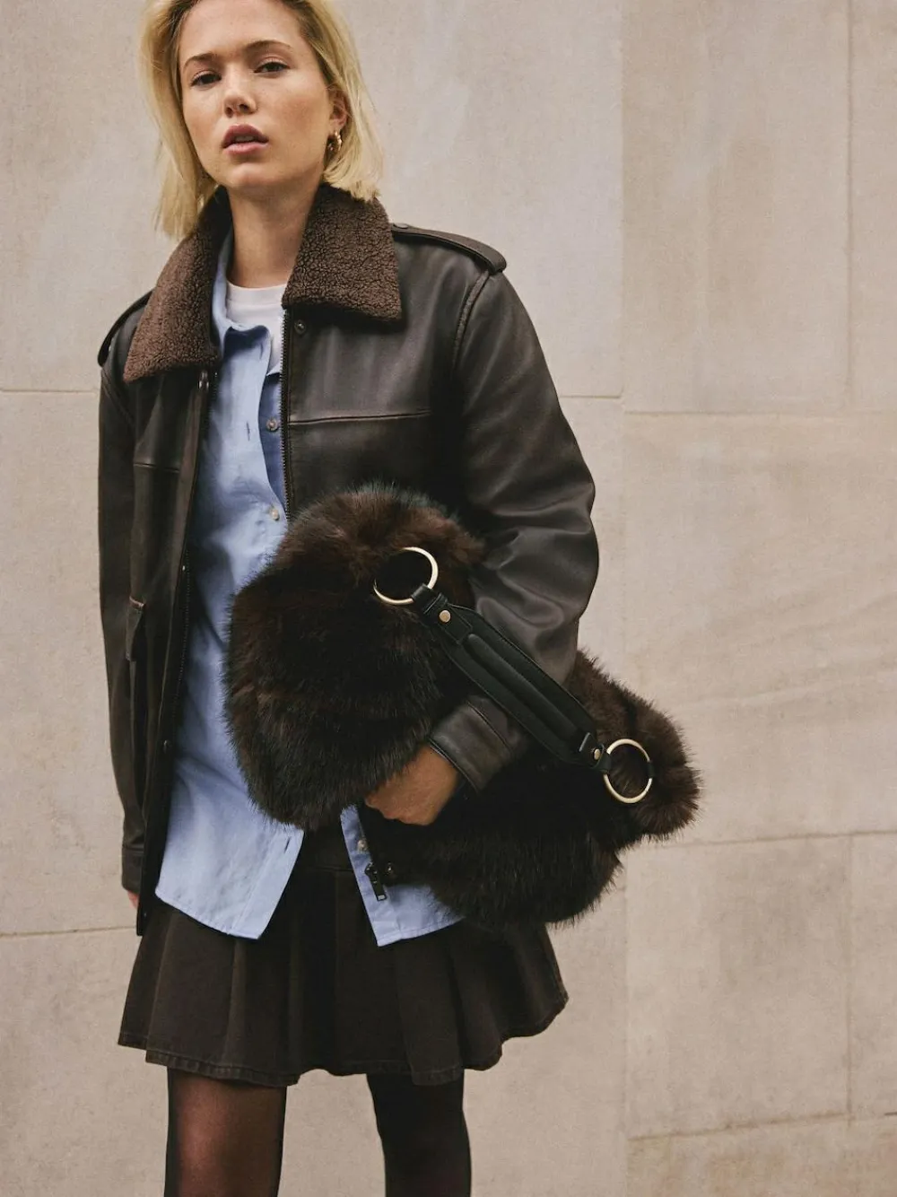 New Next Faux Fur Shoulder Bag Chocolate Brown