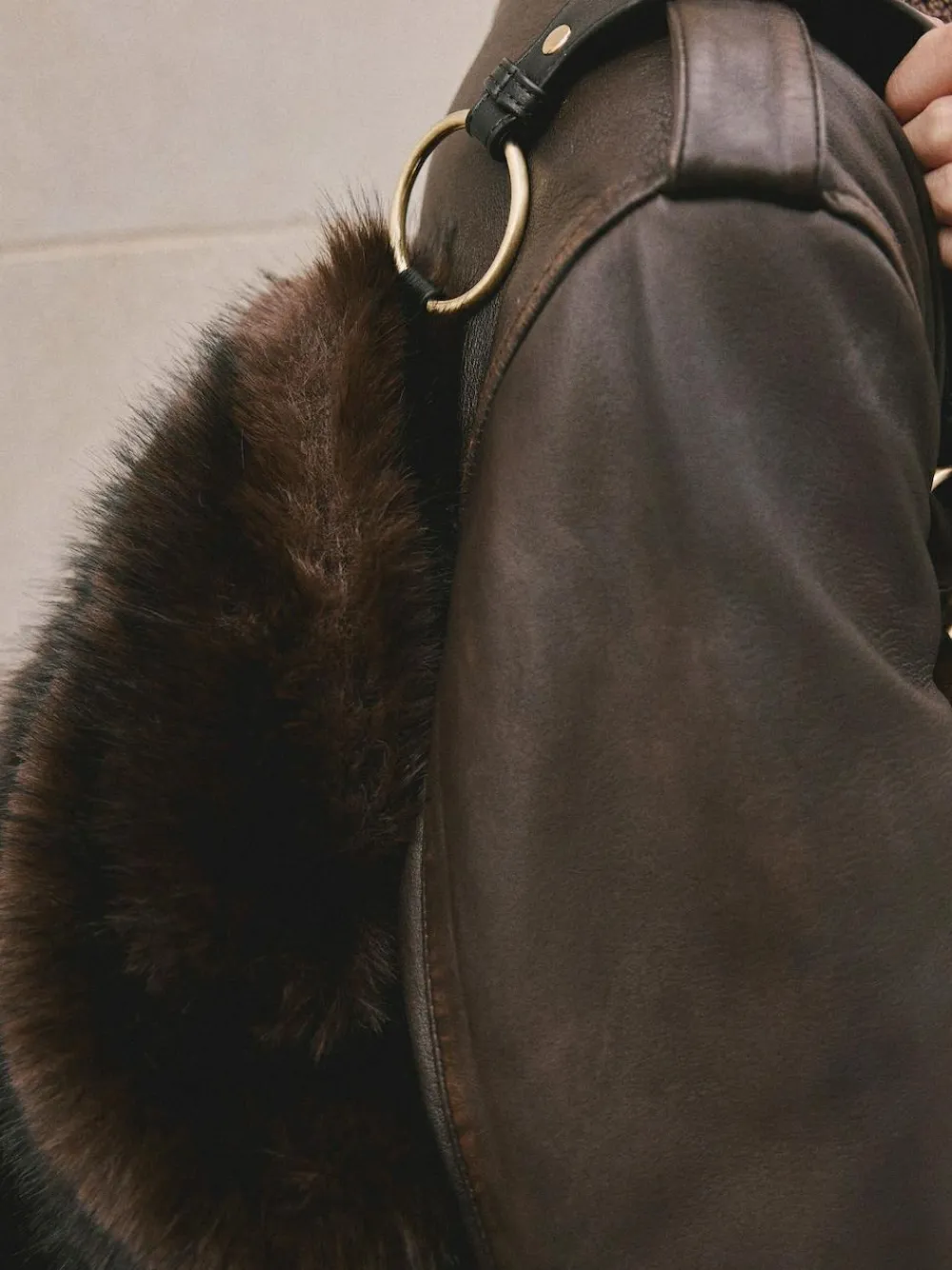 New Next Faux Fur Shoulder Bag Chocolate Brown