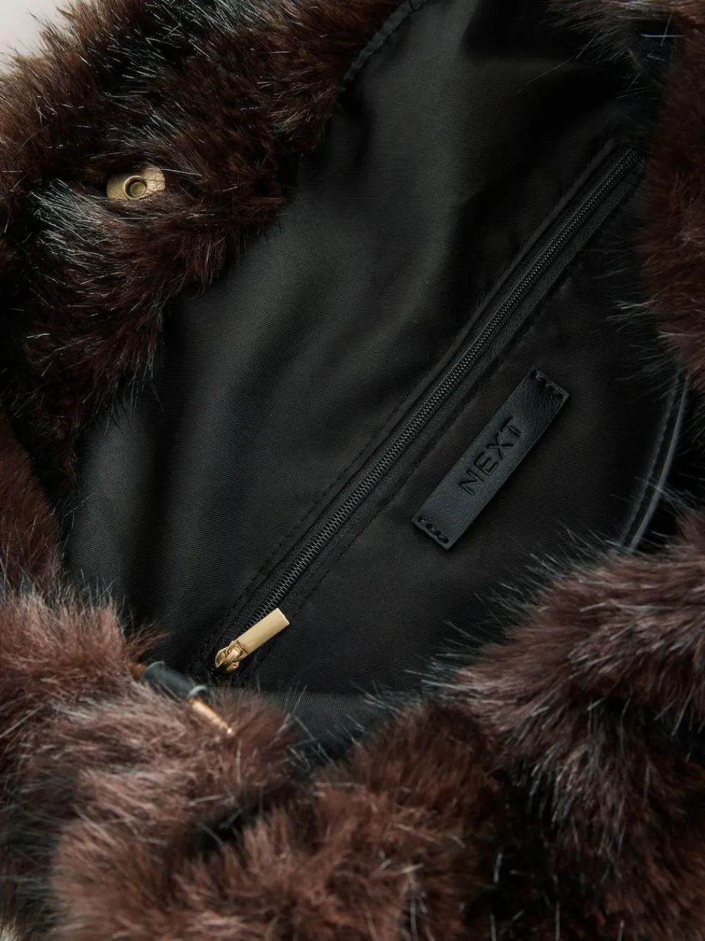 New Next Faux Fur Shoulder Bag Chocolate Brown