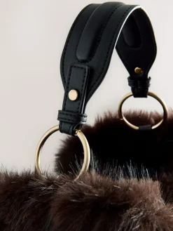 New Next Faux Fur Shoulder Bag Chocolate Brown