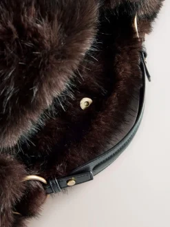 New Next Faux Fur Shoulder Bag Chocolate Brown