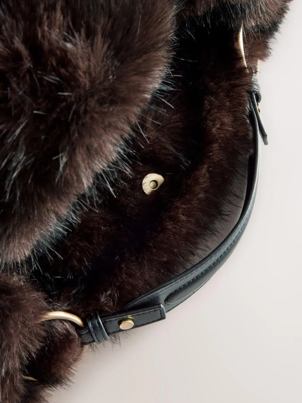 New Next Faux Fur Shoulder Bag Chocolate Brown