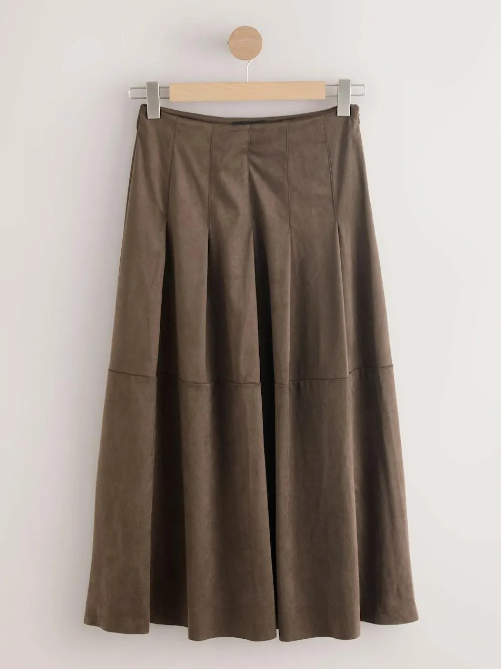 Next Chocolate Brown Faux Suede Midi Kilt Skirt^Women Skirts