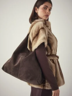 Clearance Next Chocolate Brown Faux Suede Slouchy Shoulder Bag